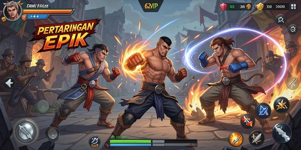 Tangkapan layar gameplay yang menunjukkan aksi pertarungan di 62VIP.