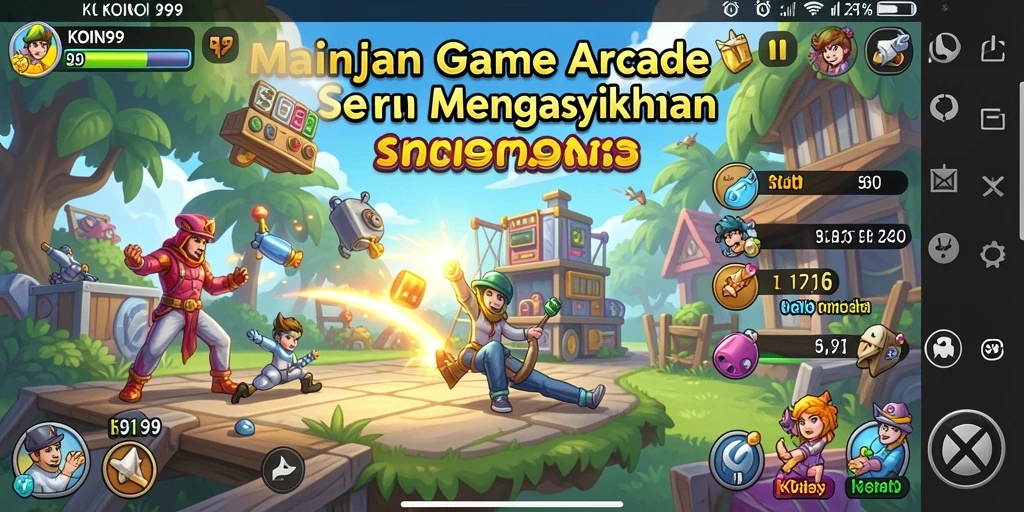 Tampilan gameplay KOIN99 yang penuh aksi dan warna-warni.