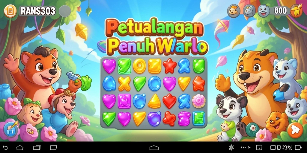Tangkapan layar RANS303 menampilkan gameplay Match-3 yang seru dan penuh warna.